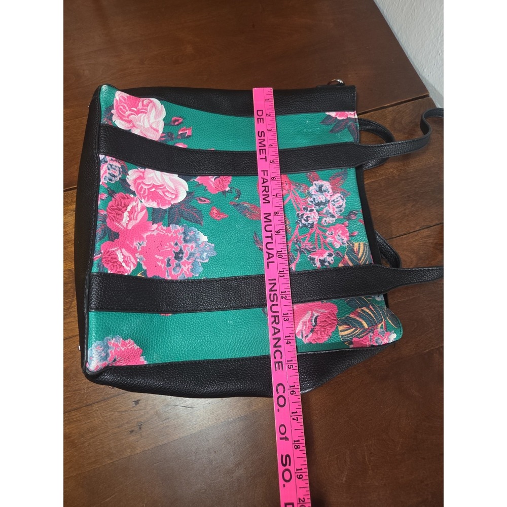 1990 Gold Steve Madden Floral Green Tote Purse Pink Flowers Shoulder Bag - Picture 5 of 6